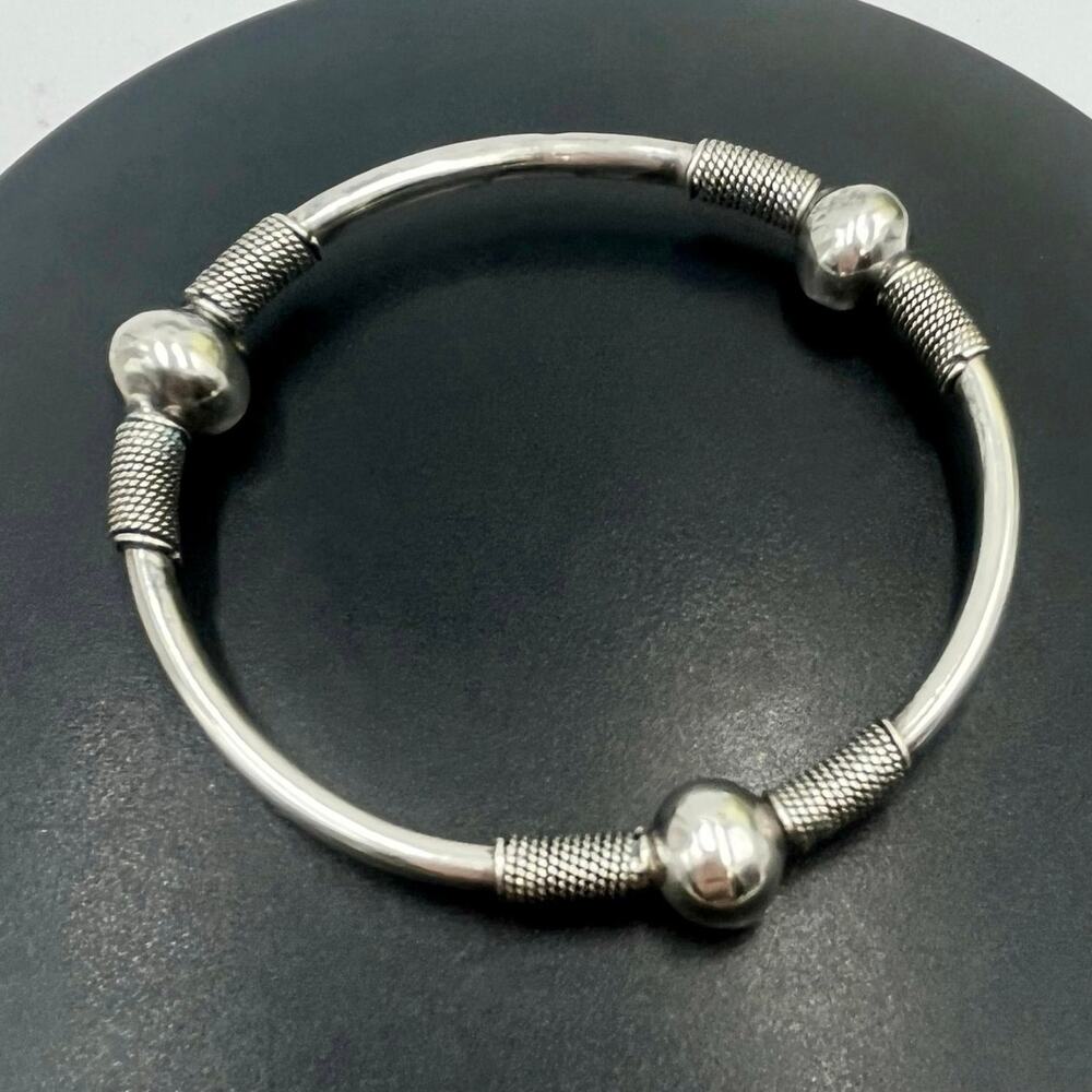 Sterling Silver Three Rope Ball Twisted Bali Style Bangle Bracelet Sz‎ 7.5-8